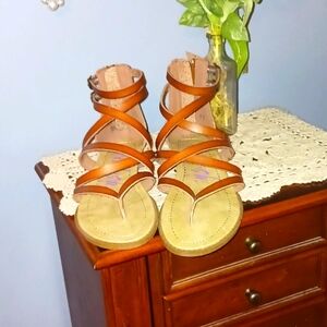 Blowfish Women's Tan Sandals with zipper in back. Size 7.5